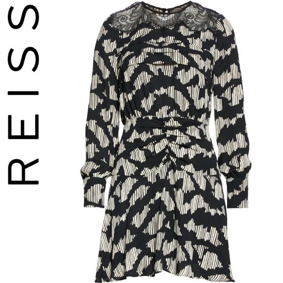NEW Reiss Miya Abstract Ruched Long Sleeve Minidress 8 US - Picture 9 of 16
